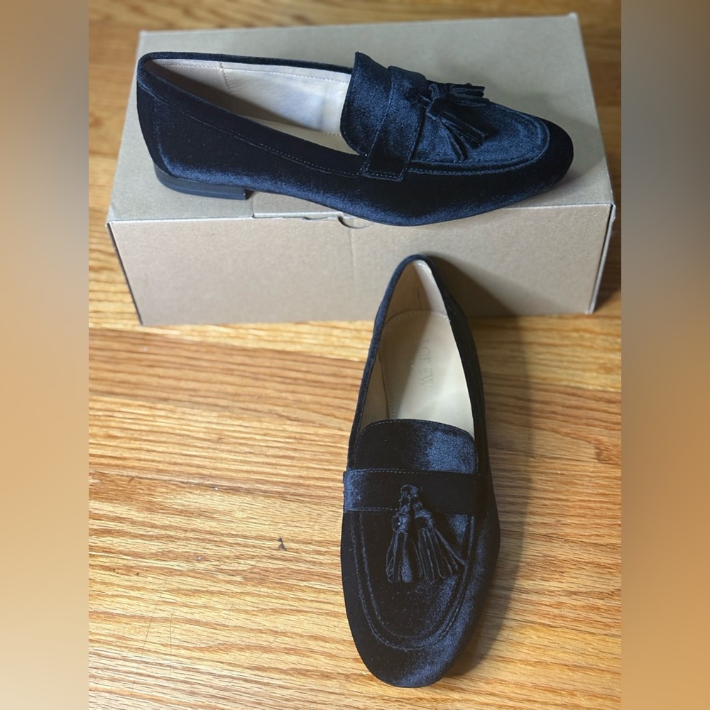 J.Crew Black Velvet Tassel Loafers – Classic & Chic